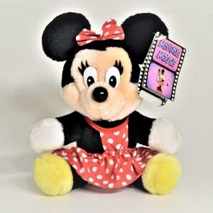 Vintage Disney Plush Minnie Mouse Sitting Red Polka Dot Dress with Tag 8" Tall